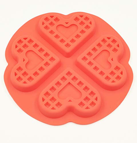 Selecto Bake Waffle Maker, Molde de Silicona para Gofres y Panqueques - Mini Molde Antiadherente para Muffins en Forma de Corazón - Bueno para Adelgazar Waffles y Recetas de Desayuno, Rojo