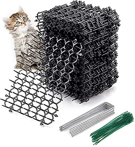 12PCS Cat Scat Mat with Spikes, Cat Animal Spikes Repellent Deterrent Mat Plant Prickle Strip Dig Stopper with 12 Nails and 20 Cable Ties for Indoor Outdoor Garden Fence(20 * 15.5cm)