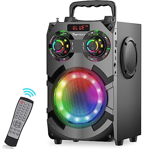 TAMPROAD A33 Bluetooth Lautsprecher, 60W tragbarer Bluetooth Musikbox mit Subwoofer, FM Radio, LED Leuchten, EQ, 30 Meter Reichweite, Bluetooth 5.0 Wireless Stereo Lautsprecher für (60W)