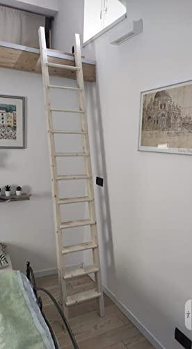 Scala in legno massello per soppalco, letto a castello, cameretta, soffitta, garage, camper MAX resistenza (Altezza cm 170 / Larghezza cm 35)