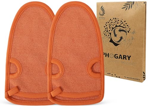 PHOGARY 2 piezas Guantes Exfoliantes para Ducha de Baño - Guantes Exfoliantes Corporales, Exfoliante, Brazos, Piernas, Cara, Piel Muerta, Descamación (Naranja)