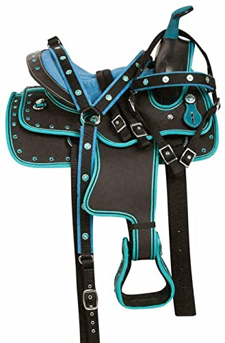 WILD RACE Wunderschöner Designer-Westernsattel aus synthetischem Barrel Racing/Beautiful Designer Synthetic Western Barrel Racing Western Saddle (12, Turquoise-Black)