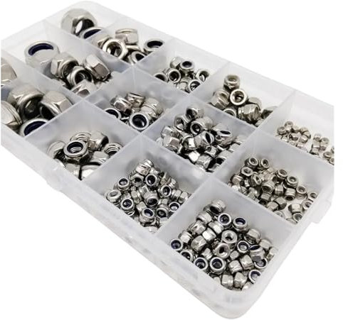 BUUV 162/357 Stück M2 bis M12 DIN985 304 Edelstahl Sechskant-Kontermuttern-Sortiment mit Nyloneinsatz, selbstsicherndes Sechskant-Kontermuttern-Set mit Nylock-Kontermutter (Color : Set B 357pcs)