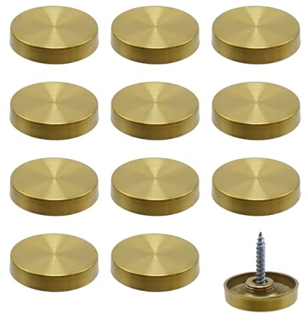 Rannb Decorative Mirror Screws Gold Cap Cover Nails 1/25mm Cap Dia 304 Stainless Steel Screw Covers Caps Brushed -12pcs