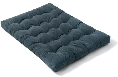 bananair - Futon Giapponese per 2 Persone, Comodo e Spesso, Imbottitura in Schiuma - Velluto a Coste Larghe Morbido ed Elegante - Con Cinghie, Materasso Pieghevole Pratico (160x200 cm, Blu Scuro)