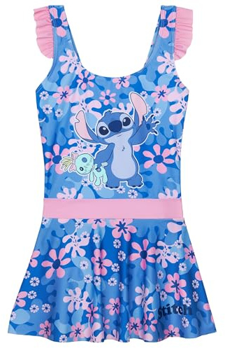 Get Trend Disney Stitch One Piece Girls Swimming Costume Swim Dress Stretchy Swimsuit Comfortable Teenagers Swimwear for Beach Pool Holiday Essentials (9-10 Years, Blue Stitch)