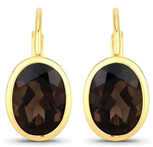 Rafaela Donata Damen Ohrhänger aus 925/- Sterling Silber gelbvergoldet 14 Karat mit Rauchquarz grau-braun Edelsteinohrringe Edelsteingröße 8x6 mm