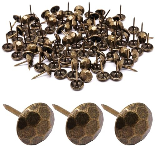 BUXIMN 100pcs Upholstery Tacks, Metal Upholstery Nails for Wood Unique Decorative Nails Thumb Tacks Upholstery Pins Vintage Furniture Tacks Upholstery Nails (11x17mm, Retro Bronze)