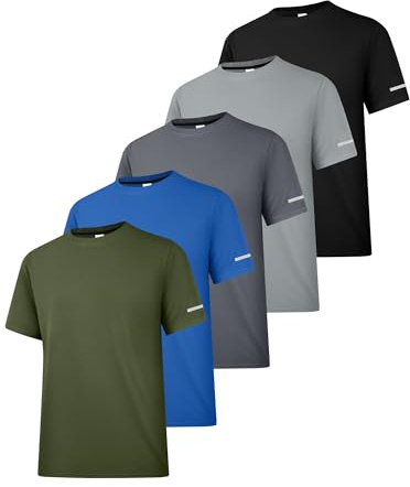 HIBETY Paquete de 5 camisetas deportivas para hombre, protección solar UPF 50+, ligeras, de secado rápido, para pesca, Paquete de 5 unidades, negro, gris, gris profundo, azul y verde militar, M