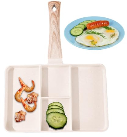 Frühstückspfanne mit Fächern - Eierpfanne Frühstückspfanne Eckpfanne | Vielseitige Grillpfanne zum Grillen mit Fächern, Keramikpfanne antihaftbeschichtet für Eier