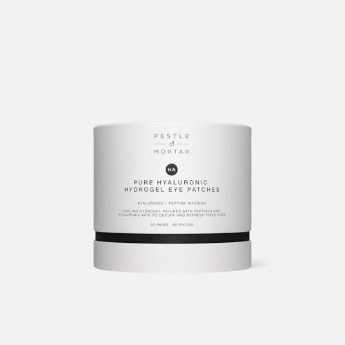 Pestle & Mortar Pure Hyaluronic Hydrogel Eye Patches, 30 Pairs, Cooling Under-Eye Treatment with Peptides for Hydration and Depuffing