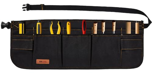 Canvas Work Tool Apron 10 Pockets Waist Apron for Men Women,Adjustable Buckle Closure Tool Bags for Outdoor Work, Woodworkers, Artists and Craftspeople(Black)