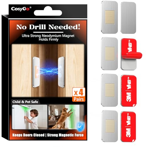 CosyGo 4Sets Extra Strong Magnetic Cabinet Door Catch, No-Drill Invisible Ultra Thin Magnets for Cabinet Door Closure, Drawer Magnets with Strong Adhesive to Stay Closed