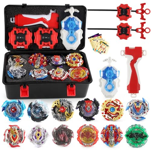 Keapoote 12 Pcs Peonzas Juego Giroscopios De Combate 4D Fusion Modelo Lanzador De Aceleración Gyro Juguete 06A