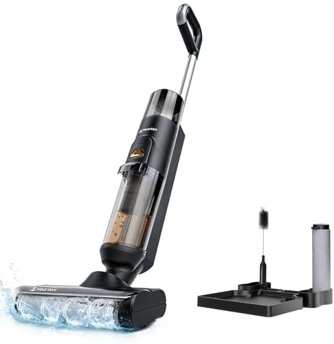 Hearten Aspirateur Laveur,Balai Aspirateur Laveur Smart 3 en 1 – Aspirateur avec Fonction Lavage, Auto-Nettoyant, Anti-Emmêlement, Écran LED, 0,7 mm, Auto-réglage, pour Sols et Poils d’Animaux