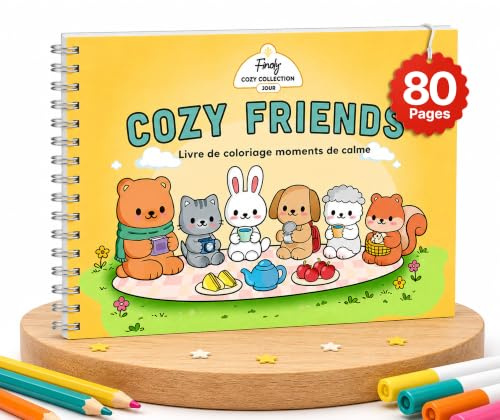 Finoly Livre Coloriage Enfant Cozy | Cahier Coloriage Enfant | 80 Dessins | Pour se Détendre | Pour Réduire le Stress A5