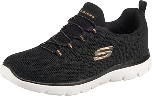 Skechers Femme Summits Leopard Spot Trainers, Black Mesh/Rose Gold Trim, 39.5 EU