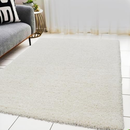 BPIL Living Room Rugs – 5cm Extra Thick Shaggy Rug – Soft Plain Area Rug, Luxurious Modern Carpet for Hall, Bedroom, Kitchen (Ivory, 160x230 cm)