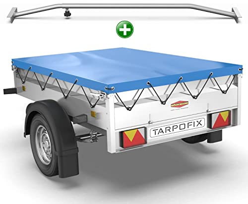Tarpofix® Lona para remolque plana 209 x 115 x 10 cm + 1x Soporte de lona (ajustable 100-145 cm) - Lona remolque de PVC - Cubierta para varios remolques de coches de 750 kg
