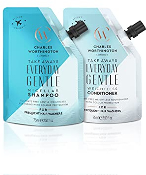 Charles Worthington Everyday Gentle Micellar Takeaway Duo, Travel Sized Daily Shampoo and Conditioner Haircare Routine, 2 x 75 ml