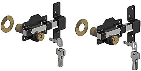 2 x 70mm Double Locking Long Throw Locks with Elongated Keep and Stainless Steel Bar.