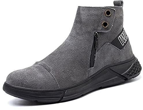 Chaussures de Travail Chaussures de sécurité d'orteils en Acier pour Hommes, Bottes de Travail de Soudeur de Soudeur, Conception de Fermeture à glissière latérale, Chaise à Cheville en Cuir de Daim