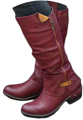Onsoyours Stivaletti da Donna Stivali Invernali con Fodera Calda Casual Stivali da Equitazione Stivali Bassi Scarpe Casual Invernali Scarpe con Cerniera Rosso 38 EU