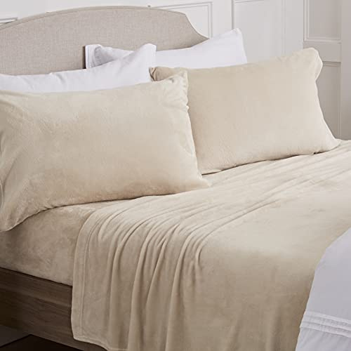 NY Loft Ultra Soft Micro Fleece Sheets Set with Extra Deep Pockets | Extra Soft Velvet Fleece Sheet Set | Super Plush Polar Fleece | Velvet Plush Cozy Warmth | Tribeca Collection (Twin, Beige)