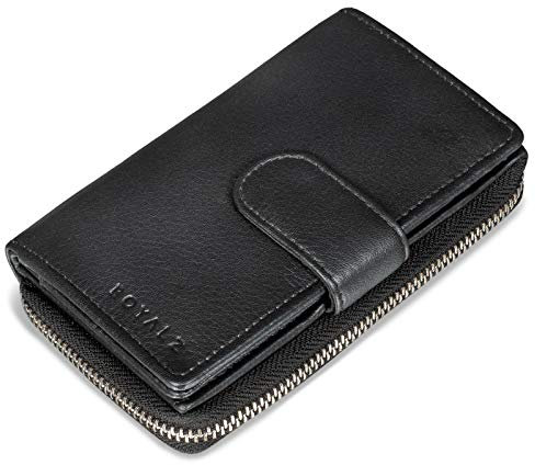 ROYALZ 'Dominica' Vintage Leder Geldbörse Damen Groß viele Fächer 18 Kartenfächer RFID Blocker Portemonnaie viele Fächer Brieftasche XXL, Farbe:Schwarz