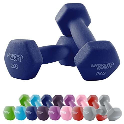 Miweba Sports Neopren Hantelset NKH100 | 𝐏𝐫𝐨𝐟𝐢 Hantel - Hexagon Hanteln Set - Kurzhanteln - Kurzhantel Set - Gymnastikhanteln - Hantel Set - Dumbbell - 0,5-10 Kg (2X 2.0 kg, Königsblau)