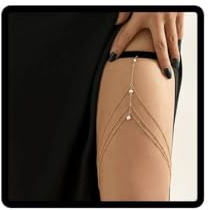 Carufin Cristal Perle Chaîne Jambe Cuisse Corps Plage Rave Fête Bijoux Accessoire Pour Femmes Et Filles (Or B)