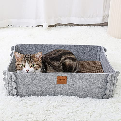 TIGOADT Caja rascadora de Fieltro para Gatos con cartón extraíble, Cama Rectangular para Gatos con cartón Corrugado, Almohadilla para rascar Mascotas para protección de Muebles, Juguete de