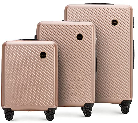 WITTCHEN Maleta de viaje Equipaje de mano Maleta de cabina Maleta de ABS con 4 ruedas giratorias Cerradura de combinación Asa telescópica Circle Line Set 3 maletas Rosa