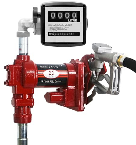 20GPM 12V DC Fuel Transfer Pump Gasoline Pump with Nozzle Kit for Gas Diesel Kerosene Red with Flow Meter