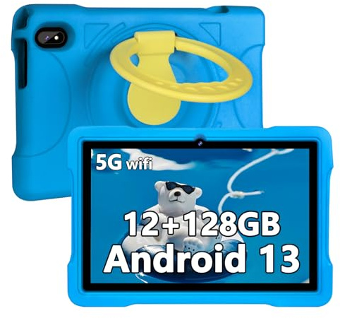 AOCWEI Tablet X700 da 10 pollici, Android 13 per bambini, 12 (6 + 6) GB RAM + 128 GB ROM, 512 GB, 5 GWiFi, Octa-Core, 6000 mAh, 2,0 GHz, con scheda animale, protezione per bambini, custodia per