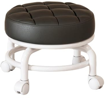 MagiDeal Taburete Redondo con Asiento bajo, Ruedas Giratorias, Cuero PU, Negro