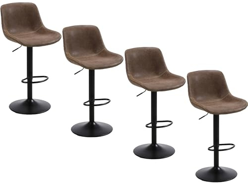 Ermnois Bar Stools, Swivel Counter Height Barstools with Back, Adjustable Modern Bar Chairs, Tall Armless PU Leather Kitchen Island Stool (Brown, Set of 4)
