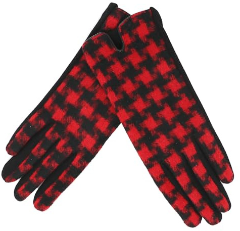 HengNing Guantes de tartán tradicionales para pantalla táctil, Pata de gallo, color rojo, Talla única