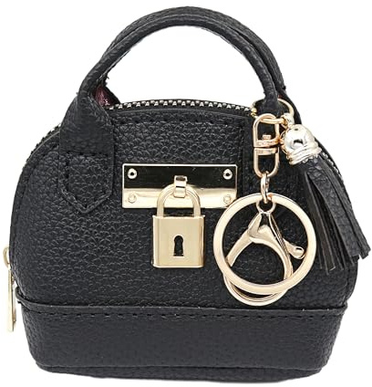 Zitokin Mini Tote Purse Keychain, Cute Tote Bag Coin Purse Keychain, Mini Backpack Keychain Wallet PU Leather (Black)