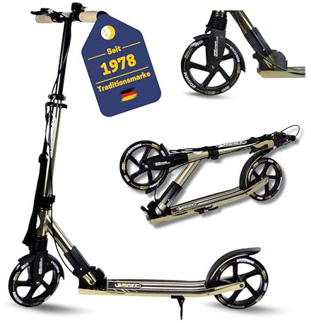 Best Sporting Scooter 205 mm Olivgrün Metallic - Klappbarer Cityroller mit Vorderradfederung, Handbremse, Klingel, Ständer & Tragegurt - Höhenverstellbar für Kinder & Erwachsene bis 100 kg