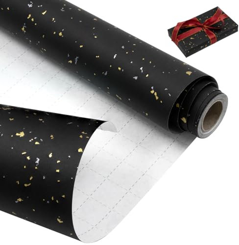 Geschenkpapierrolle zum Geburtstag, 43 cm x 9 m, schwarzes, recycelbares Kraftpapier für Geburtstage, Hochzeiten, Babypartys, Party-Geschenkdekoration