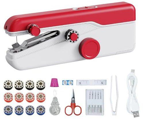 LetCart Handheld Nähmaschine Mini | Dual-Speed Elektrische Nähmaschine Mit USB/Batteriebetrieb | Tragbare Nähmaschine Für Stoffreparatur & DIY-Projekte (21x8cm, 1,8mm)