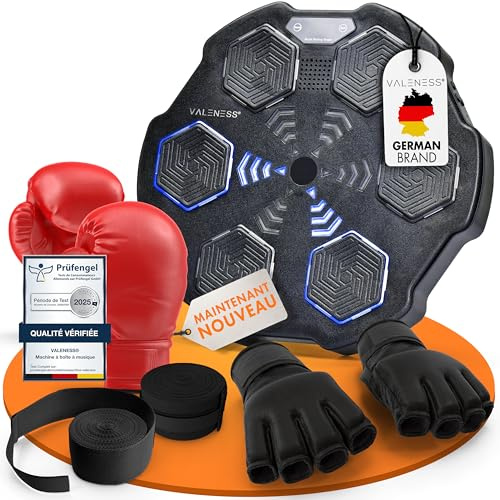 VALENESS® Musik Box Maschine – Smarte Boxing Machine mit Musik & LED – Boxmaschine mit Bluetooth, Zählfunktion & Boxhandschuhen – Wandgerät für Erwachsene & Kinder – Musik Power Boxing