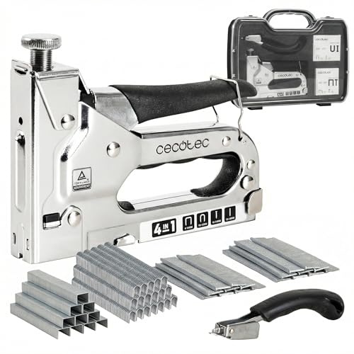 Cecotec Pinzatrice manuale per graffette, graffette a U, chiodi e chiodi senza testa FastTacker 4in1 Full Equipp, rimozione di graffette facile, regolatore di potenza, include 8000 graffette