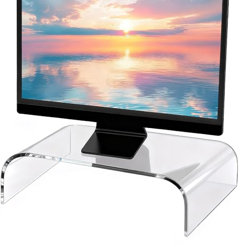 Zuxbolf Supporto per Monitor in Acrilico,Rialzo Monitor Trasparente da Scrivania L36xW19xH10cm,Porta Monitor da Scrivania per Laptop, Schermi, Computer, Notebook, PC