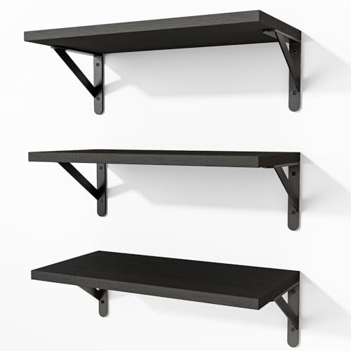 Fixwal Wall Floating Shelves for Home Decor (Black, Set of 3, 16.5 Inch)