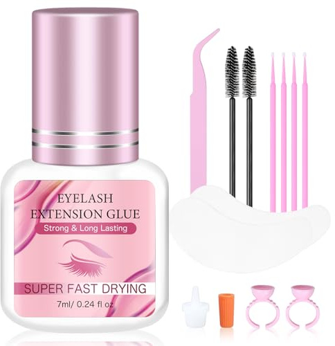 7ML Eyelash Extensions Glue, Strong Eyelash Glue for Lash Extensions, 1-2s Drying Time Up to 8 Weeks Retention Black Adhesive - Pink Option