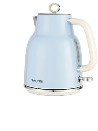 Salter Retro Blue 1.7 L Kettle – 3KW Rapid Boil, 360° Base, Removable Limescale Filter, Cordless, Water Level Window, Blue Indicator Light, Boil Dry Sensor & Auto Shut-Off, Vintage Design