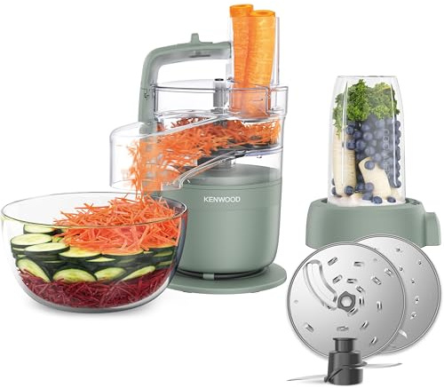 Kenwood MultiPro – Kompakte Küchenmaschine mit Express Serve, Edelstahlmesser, Schneid- und Raspelscheiben, 600-ml-Mixbecher, Pulse-Funktion, Grün (FDP23.380GR)