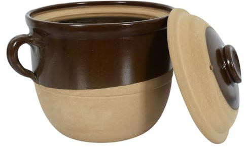 IWOWHERO Cazuela de Barro 2l Doble Asa Antideslizante y Aislamiento Térmico, Menaje de Cocina Casera Esmaltada Resistente a Ácidos, Adecuado para Guisar y Conservar el Calor en Hogar